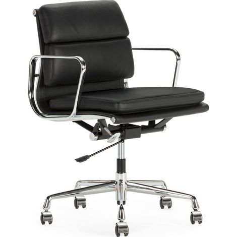 Chaise de bureau cuir noir et aluminium design élégant pivotant - noir cuir et aluminium chromé (1/4)