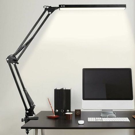 royaluxe - Lampe de bureau LED, lampe de table d'architecte pliable 10 W avec pince, bras pivotant en métal, gradation et température de couleur réglable (noir) (1/5)