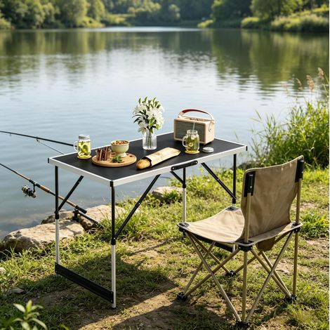 Gartentisch aus Aluminium und MDF in Schwarz, rechteckig, klappbar und höhenverstellbar (1/5)