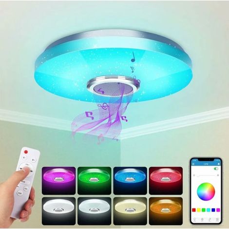 Plafón LED 36W con altavoz Bluetooth, inteligente con mando a distancia y control APP, cambio de color, regulable para dormitorio, cocina, baño, habitación infantil, salón Ø 30cm (1/5)
