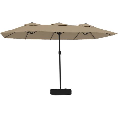 Ombrellone da giardino a doppia testa con illuminazione a LED 449 x 265 cm ombra efficace atmosfera romantica poliestere color tortora 020047381