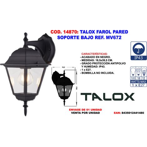 TALOX talox farol pared soporte bajo ref. mv672 , talox farol pared soporte bajo ref. mv672