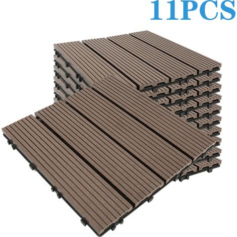 SiFree® Pack dalle de terrasse 1m² bois composite modular (11 pièces 30 x 30 cm) - Largeur - 30 cm, Longueur - 30 cm, Surface couverte en  gris