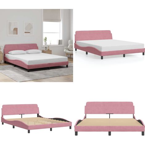 Bettgestell mit Kopfteil ohne Matratze Rosa 160x200 cm Samt - Samtsofa - Rosa Sofa - Doppelbett - Boxspringbetten - Bettenrahmen - Home & Living (1/5)