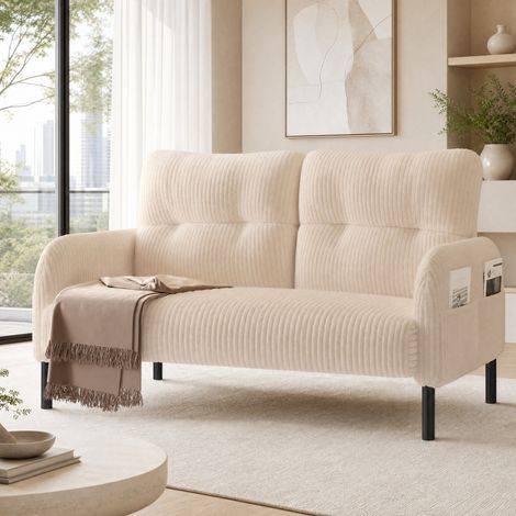 Sofá 2 plazas con bolsillo lateral de pana 120 cm OKMYHOME (1/5)