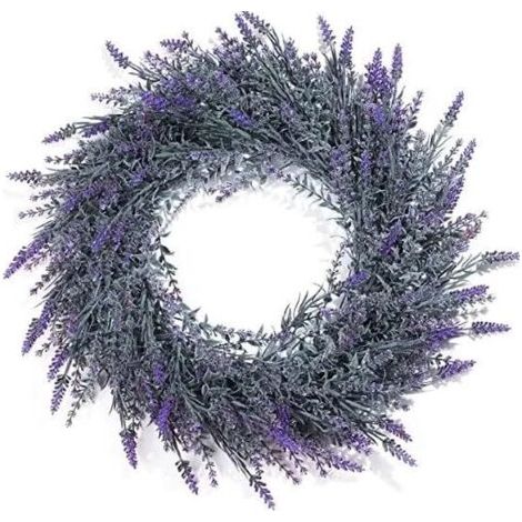 BUNTHAUS Couronne de lavande pour porte d'entrée, 45 cm, couronne artificielle pour printemps et été, Saint Valentin, protection UV toutes saisons, couronne de ferme pour fête de mariage, maison (1/5)