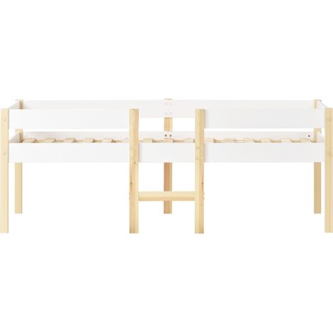 Letto cabina a mezza altezza per bambini 90 x 200 cm con cassetto e barriera, bianco e rovere (1/5)