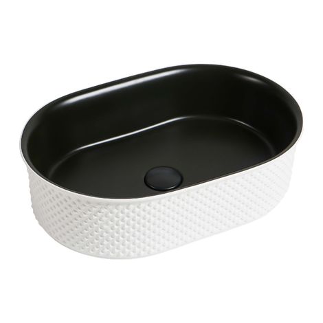 Vasque à poser ovale capsule -50 x 34 cm -Noir mat blanc piqué -SASSO (1/4)