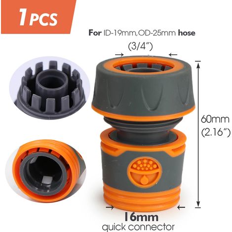 (H-1PCS) Raccord rapide pour tuyau d'arrosage 1/2 3/4 pouce, raccord d'arrêt d'eau pour lavage de voiture, joints de réparation de tubes d'irrigation 20/16 mm (1/5)