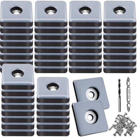 48 Pièces Patins en Téflon à Visser Ø 25mm Patins de Meubles Carré avec 48 vis en Acier Inoxydable 2 forets PTFE Patins Glisseurs pour Meubles pour Protection Efficace de Vos Meubles chaises sols