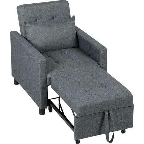HOMCOM Convertible Single Chair Bed with Upholstered Fabric, Dark Grey (1/5)