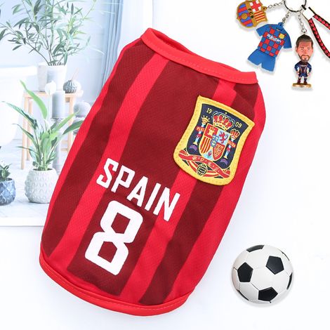 Chien T-shirt Coupe du Monde Espagne – Mesh respirant été confortable pour chien et chat – Rouge N°8 Espagne 4XL