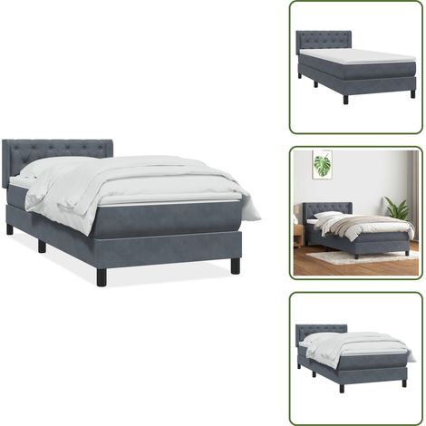 Colchón terciopelo - vidaXL Cama box spring con colchón terciopelo gris oscuro 80x220 cm - Cama de muelles ensacados