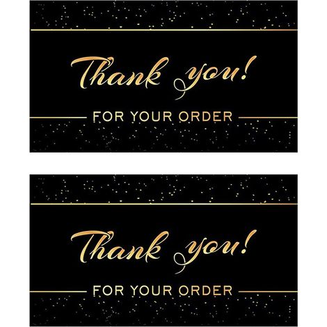 100 tarjetas de agradecimiento, papel grueso, diseño en negro y dorado, anverso impreso, reverso en blanco, para pequeñas empresas. (1/5)