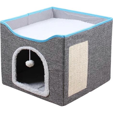 Faltbares Katzenbett, Katzenhaus mit FluffyBall und Kratzbrett, Katzenwürfel