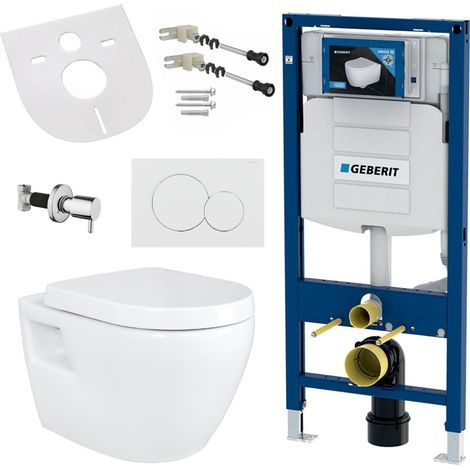 Hänge Wand WC mit Taharet Funktion, Bidet, Absperrventil, spülrandlos aus Keramik kompatibel mit Geberit Vorwandelement (1/5)