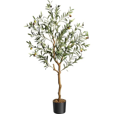 Arbre Olive Artificiel, Hauteur 120 cm, Diamètre du Pot 25 cm, Tronc en Bois Naturel, Fruits Réalistes, Utilisation Intérieure et Extérieure (1/5)