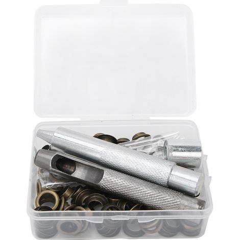 100 Jeux Œillets 0,3 pouce avec Emporte-pièce et Coffret de Rangement pour Tissu Toile Artisanat, Couleur Cuivre (1/5)