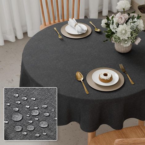Nappe ronde 140cm imperméable lavable gris foncé pour intérieur & extérieur