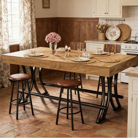 Tavolo alto da bar 101.5x63x22.5 cm, con poggiapiedi in metallo, stile industriale, MDF e metallo, nero marrone (1/5)