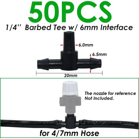 (SPL11-011-50PCS-1/4'') 20 à 100 raccords en T de 6,35 mm (1/4 pouce) pour système d'irrigation goutte à goutte, outils d'arrosage pour tuyaux de 4 mm/7 mm et serres. (1/5)