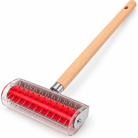 Relaxdays Rouleau à pointes, perforateur papier peint, manche 50 cm, H x L x P : 57 x 15 x 2,5 cm, inox, rouge (1/5)