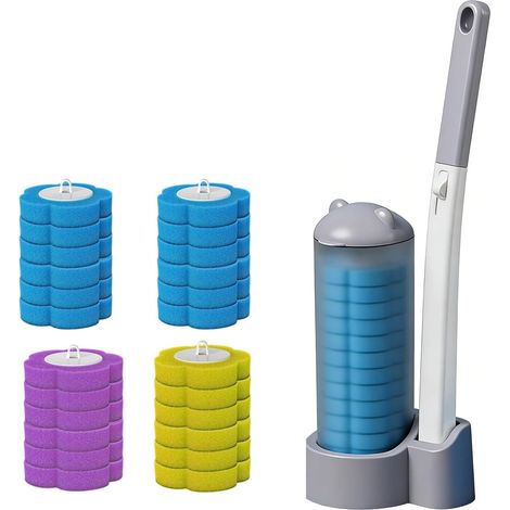 Brosse Toilettes WC Jetable et Supports, Balai WC Brosse Nettoyage Salle de Bain Remplaçable, Produits et Accessoires de Nettoyage Toilet Brush Nettoyages Profond (30, Gray) (1/5)