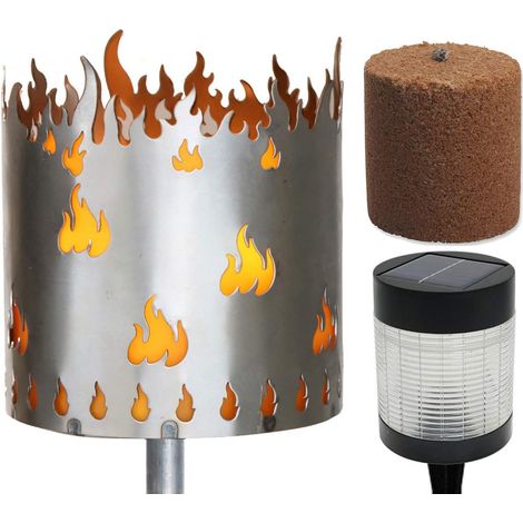 Torche de jardin, brasero en métal avec poignée, lampe solaire à LED