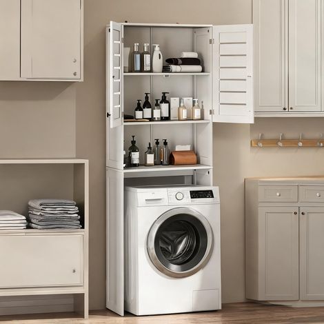 Meuble de rangement blanc pour WC et lave-linge 190 cm en MDF (1/5)