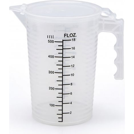 Verre doseur en plastique 500 ml graduations noires avec couvercle (1/5)