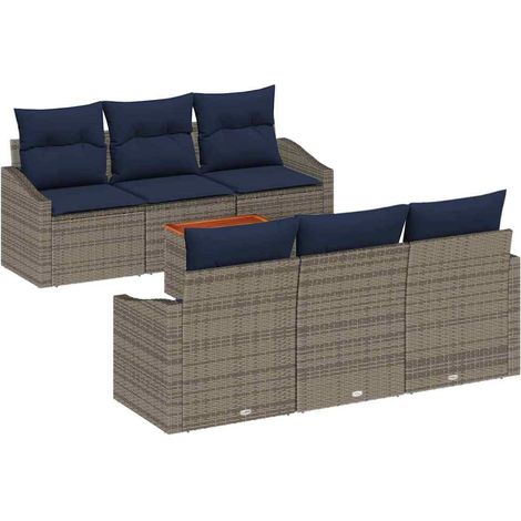 Gartensofa-set 7 pcs Grau und Marineblau Poly-Rattan vidaXL