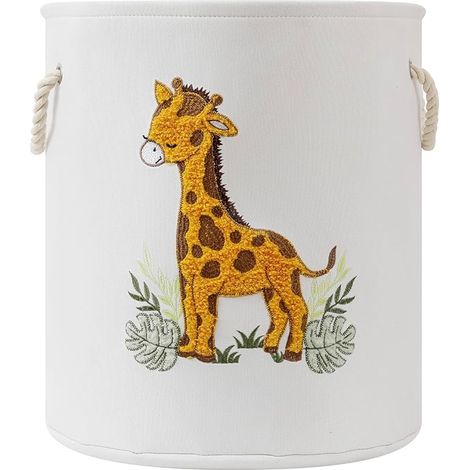 Panier Linge Enfant 58L Panier Rangement Bébé Corbeille Linge Sale Coffre Jouet Toile Fermeture Cordon Boite Rangement Enfant Décoration Chambre Safari Rond Bac Girafe (1/5)