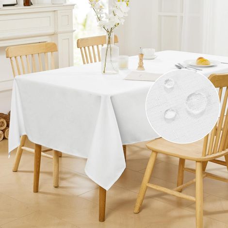 Abwaschbare Tischdecke Leinenoptik mit Lotuseffekt, rechteckig 137x274 cm, Weiß