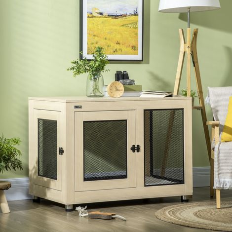 Cage pour chien, design moderne, verrouillable, 2 portes, 94 cm x 60 cm x 71,5 cm, naturel et noir
