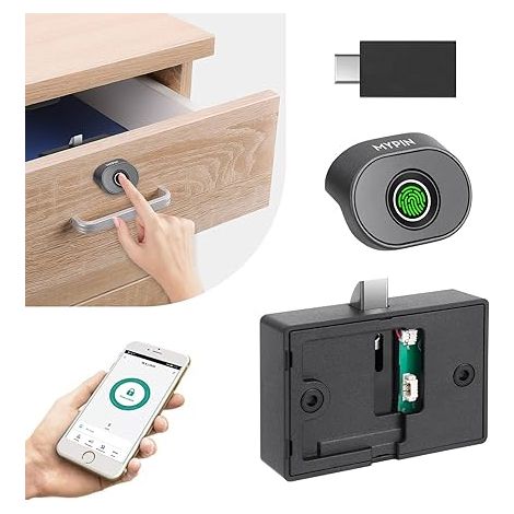 Serrure de Meuble à Empreintes Digitales Bluetooth, Serrure Biométrique Sans Clé pour Tiroir et Armoire, Verrou Électrique à Empreinte Digitale pour Sécurité Enfant (1/5)