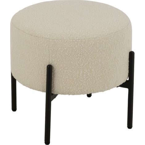 Tabouret bouclette blanc piètement bois noir design contemporain - Blanc bouclette et piètement noir (1/5)