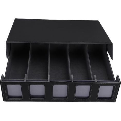 Boîte de rangement pour cartes à 5 rangées, en cuir PU avec doublure en velours doux et séparateurs, pour cartes de jeu (gris). (1/5)