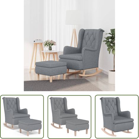 Fauteuil avec pieds à bascule  Fauteuil de Relaxation Fauteuil Salon et tabouret Gris clair Tissu 56951 (1/5)