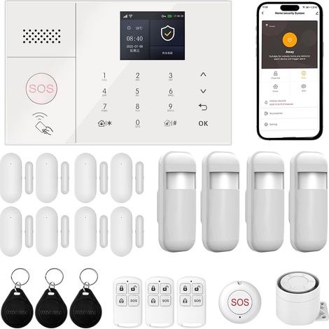 Système d'alarme Domestique Wi-FI écran Tactile, Commande par Application, kit sécurité 13 Composants avec détecteur de Mouvement, capteur de Porte, télécommande et sirène (21kit) (1/5)