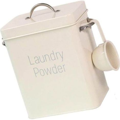 Box of storage in metal for powder to lessive Large box in metal Organizer of rice with spoon White (1/4)