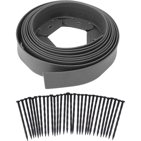 Kit de bordure de paysage, bordure de pelouse comprenant 30 pointes, bordure de jardin en PE pour l'aménagement paysager des jardins de fleurs, pelouse gris 5cm x 5cm x 5m (1/5)