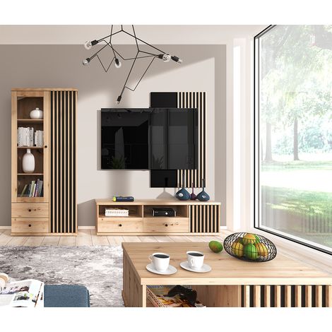 Wohnwand 4-teilig inkl. Couchtisch Eiche mit schwarz CALLAO-161 (1/5)