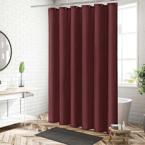 Doublure de rideau de douche en tissu bordeaux, rideau ou doublure de douche rouge foncé sobre pour une décoration de salle de bain d'hôtel moderne et neutre, tissu imperméable et lavable en machine (1/4)