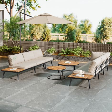 canapé salon jardin modulable 6 pièces beige fer OKMYHOME (1/5)