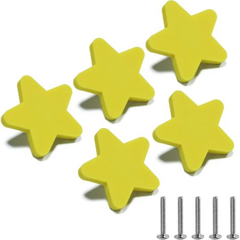 Lot de 5 poignées de porte, tiroirs, placards, armoires, penderies et meubles de chambre en silicone souple, motif étoile jaune, anti-choc pour enfan