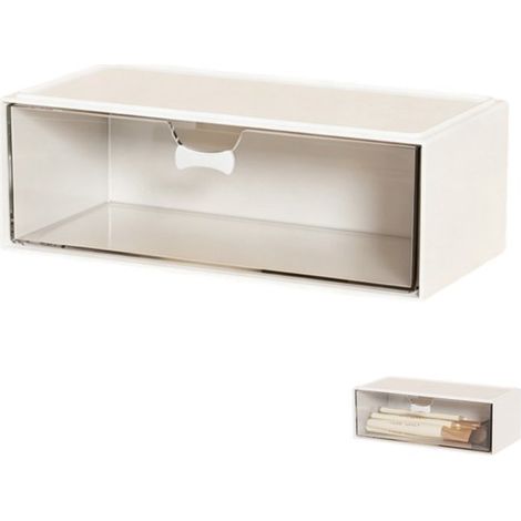 Caja de almacenamiento, Caja de almacenamiento para armario con espejo, Estante, baño, dormitorio, sala de estar, Blanco, 20,5 x 10 x 7,4 cm (1/5)