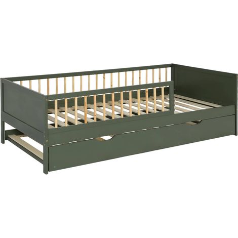 sweeek - Kinderbett 90 x 190 cm aus Kiefernholz mit Lattenrost und Ausziehbett (1/5)