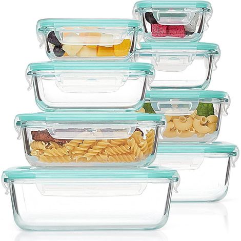 Glas Frischhaltedosen 8er Set mit Deckel, luftdicht & auslaufsicher, mikrowellengeeignet (1/5)
