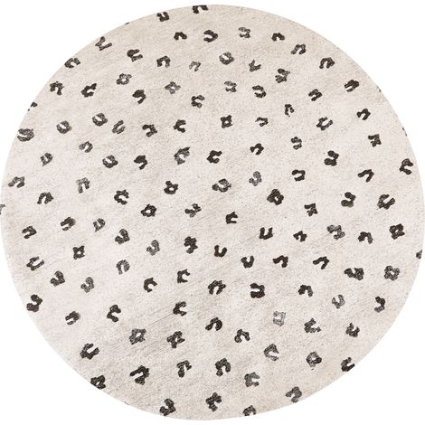 Alfombra de algodón beige claro negro 140 cm patrón animal manchas Afis
