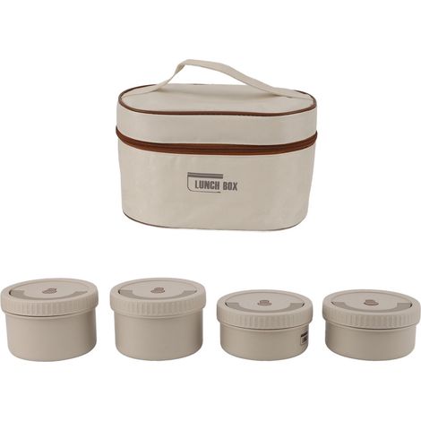 Récipient alimentaire isolé Beige 316 rond en acier inoxydable scellé anti-fuite avec sac boîte à Bento pour le bureau scolaire 4 pièces